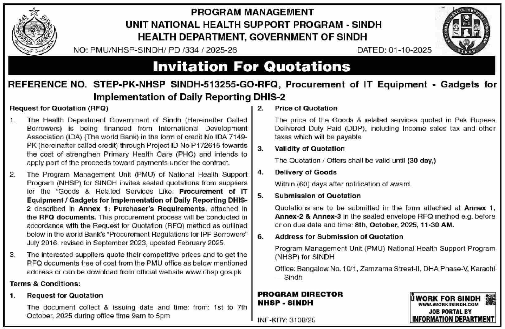 Health Department Sindh Tender Notice